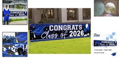 Durable & Fade Resistant Blue Graduation Banner – Class of 2026 Celebration