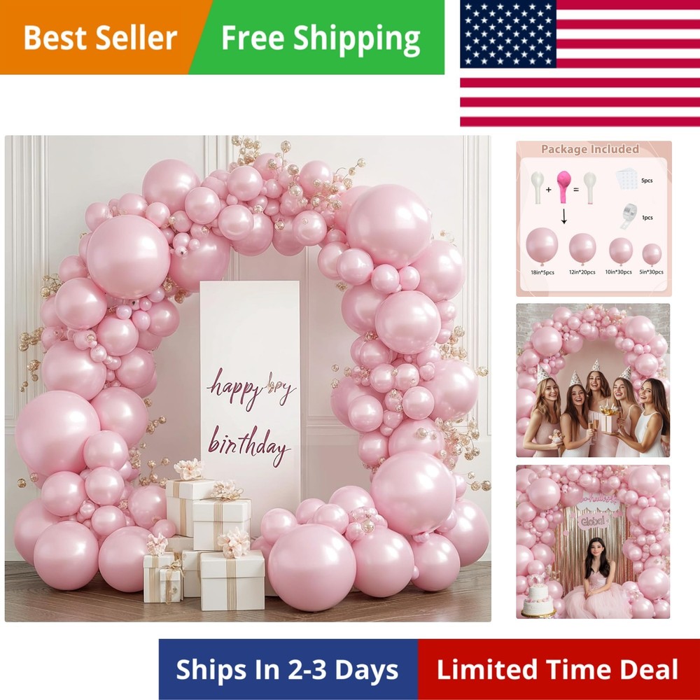 Pearl Pink Balloons Arch Kit – Double Stuffed Pastel Light Pale Pink Balloons…