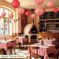16pc Red Gingham Paper Lantern Party Decorations; Picnic BBQ Italian Theme