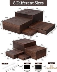 8 Size Nested Buffet Risers W/ Mini Signs 8PCS Rustic Wooden Cake & Dessert