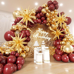 Burgundy and Gold Balloons Arch Kit – 158Pcs Burgundy Maroon and Metallic Gol…