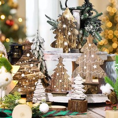 Wooden Christmas Tree Tabletop Decor Freestanding Rustic Tiered Tray 6 PCS