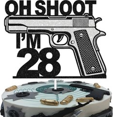 Oh I’m 28 Cake Topper For Military Weapon Funny Theme Birthday Party Black Silve