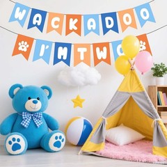 Puppy Themed 2nd Decorations Banner, Blue and Orange I’m Party Garland, Pre-S…