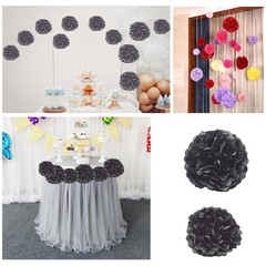 12 PCS Black Tissue Paper Pom Poms 10/12 Inch Hanging Flower Ball Decorations