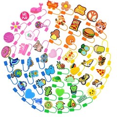 Bulk 10mm Colorful Straw Covers, 50pcs Lot of Cute Different Straw Toppers, D…