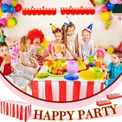 6 Pcs 3D Circus Wall Decorations & Stripe Table Skirts for Carnival Party Decor