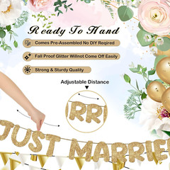Pre Strung Just Married Banner Glitter Wedding Party Banner No DIY Just Married