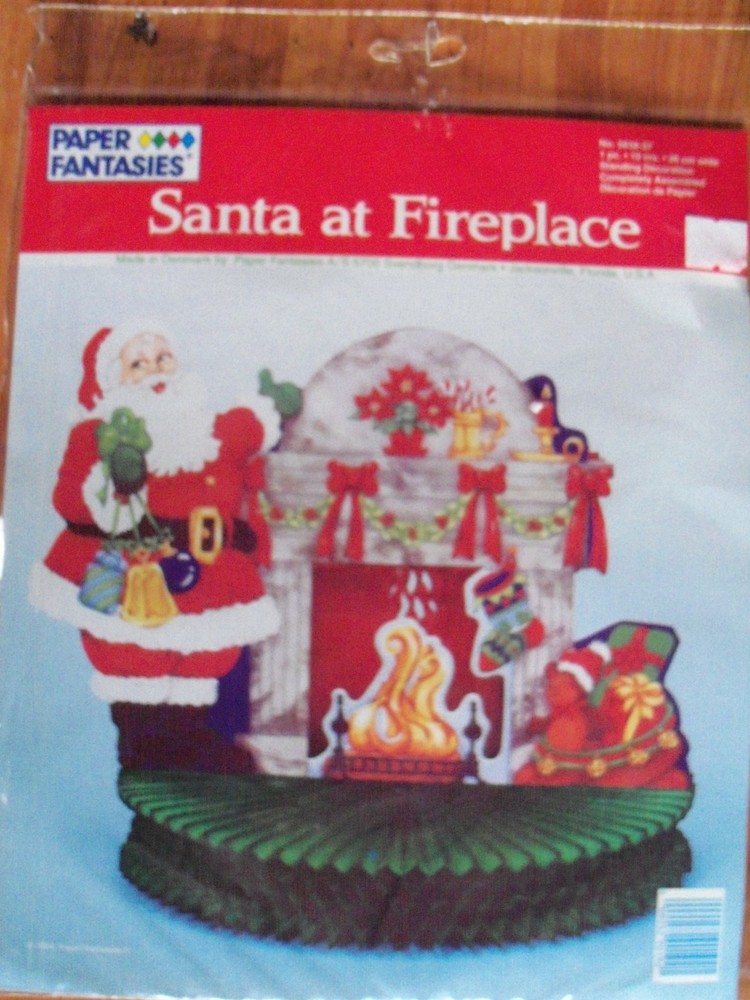 Santa Fireplace Honeycomb Decoration 1994 Paper Fantasies NIP