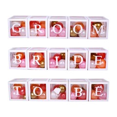96 PC Bridal Shower Decorations Balloon Boxes White- Transparent Block with B…