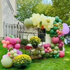 Pink and Green Balloons Arch Double , Sage Olive Green Dusty Blush Pink Ballo…