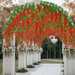 2 Pcs Wisteria Garland Artificial Flowers Wisteria Hanging Flowers Garland Red