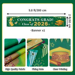 2026 Graduation Decorations Congrats Grad Class of 2026 Banner – Green and Gold