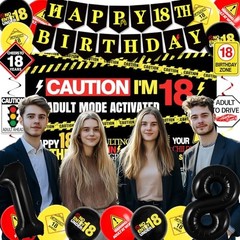 18th Birthday Decorations for Boys Girls, Caution Logos 18th Black Red Yellow