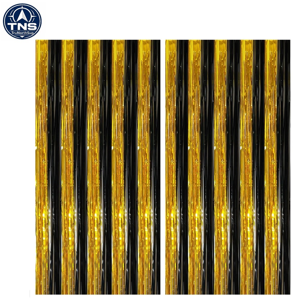 XtraLarge black and gold foil streamers fringe curtain pack of 2 8×3.2 feet f…