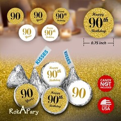 90th Birthday Gold Kisses Stickers, (Set of 324) Chocolate Drops Labels Stickers