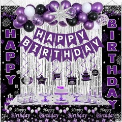 Black and Purple Birthday Decorations for Women Girls, Happy Birthday