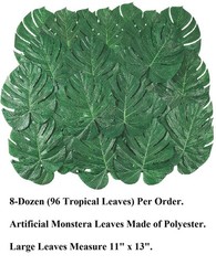 96-PC Large 11″x13″ Tropical Monstera Leaves Polyester Luau Beach Decor #765