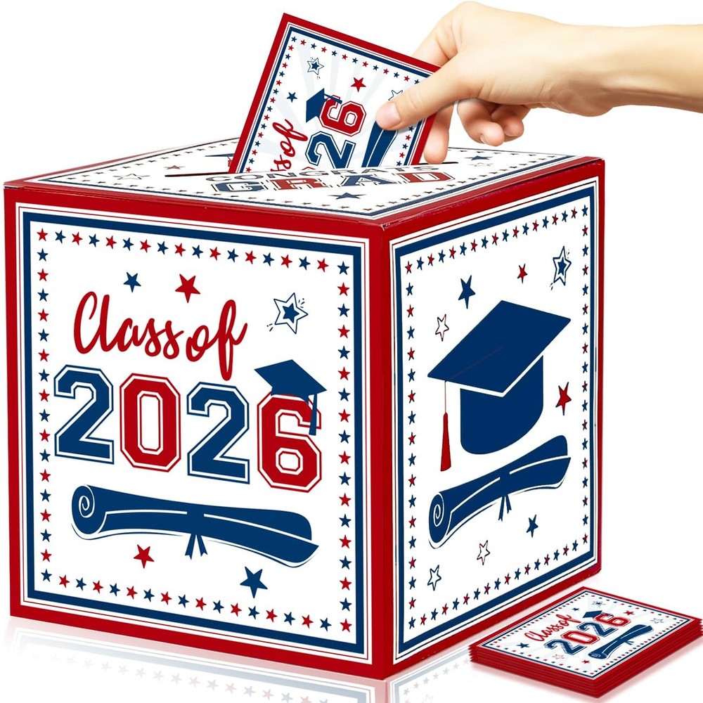 Graduation Party Decoration Class of 2026 Graduation Card Box Red and Blue Congr