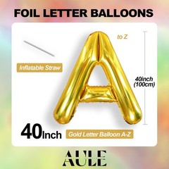 AULE 40 Inch Big Letter Balloon Gold K Large Foil Helium Alphabet Balloons A-Z