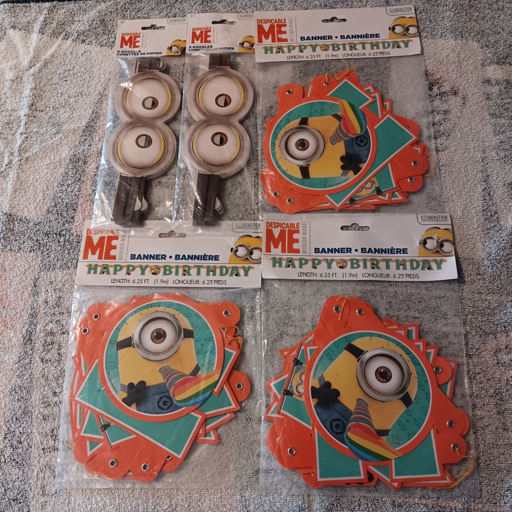 (3) Despicable Me Happy Birthday Banners / (2) Minion Goggles Kids Party Lot NEW