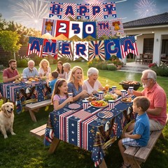 250th Anniversary Decorations- Serve 24 – Patriotic Plates Tablecloth Napkins Cu