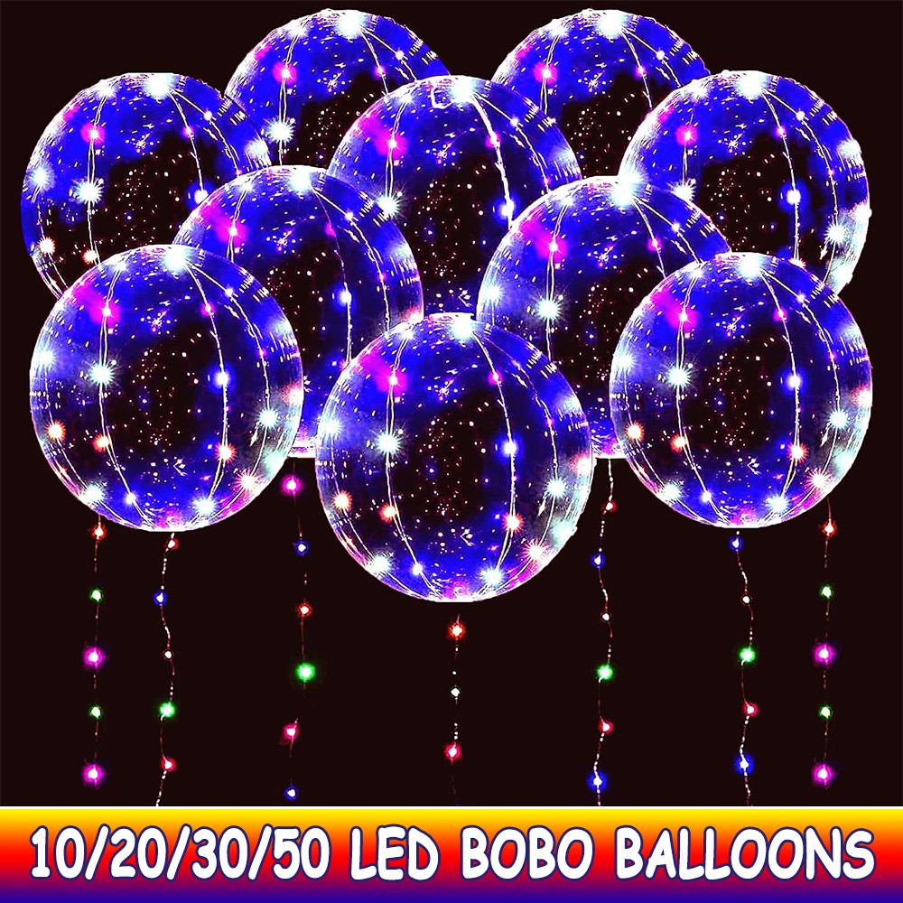 10/20/30/50PCS Clear LED BOBO Balloons Light Up Xmas Birthday Party Decoration