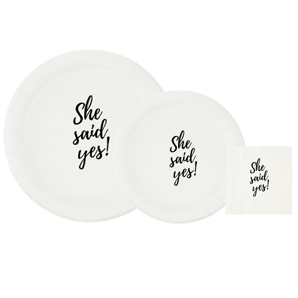 She Said Yes Bridal Shower Tableware Set | White| Elegant Engagement Party Decor