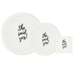 She Said Yes Bridal Shower Tableware Set | White| Elegant Engagement Party Decor