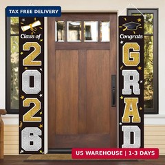 KMUYSL Graduation Decorations Class of 2026, Gold & Black Congrats Grad Banner H
