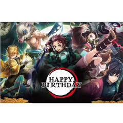 Demon Slayer Theme Birthday Party Backdrop 5x3ft Happy Birthday Banner Decor