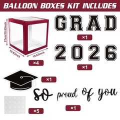 2026 Graduation Decorations – Maroon Balloon Boxes with Letters 2026 Grad & S…