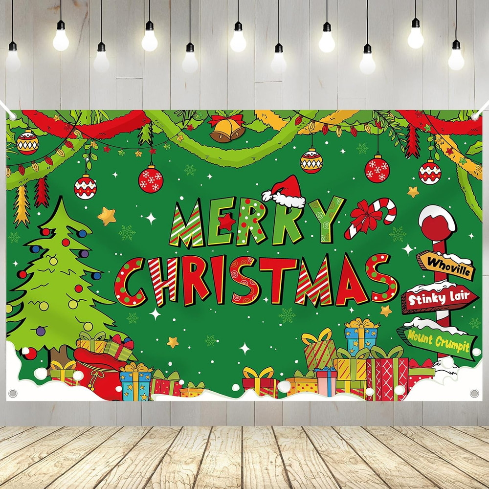 Merry Christmas Banner 72X44 Inch Christmas Photo Booth Backdrop Party Decora…