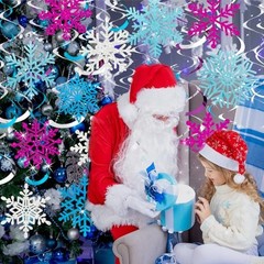 48Pcs Winter Snowflake Hanging Swirl Decorations 48 Piece Blue Purple Silver