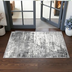 Abstract 2×4 Entryway Area Rugs: Washable Water Resistant 2×4, Black/Grey