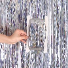 2x Laser Party Curtain Background Metallic Foil Fringe Birthday Photo Wall Decor