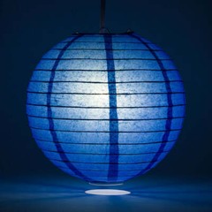 12″ Dark Blue Round Paper Lantern, Even Ribbing, Hanging Decoration