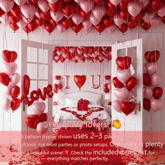 Romantic Red & Pink Heart Balloons Kit – Mylar LOVE Balloons & Rose Petals for V