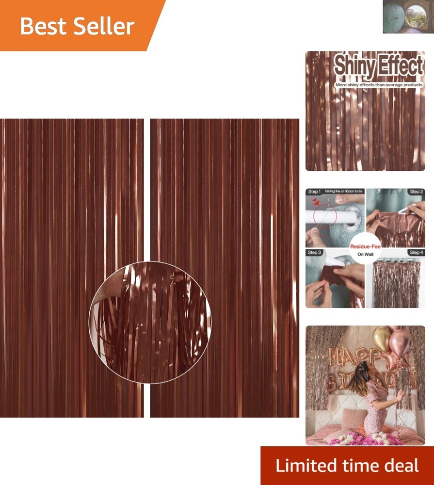 Reusable Foil Tinsel Curtains – 3.3×6.6 ft Brown Backdrop for Parties & Weddings