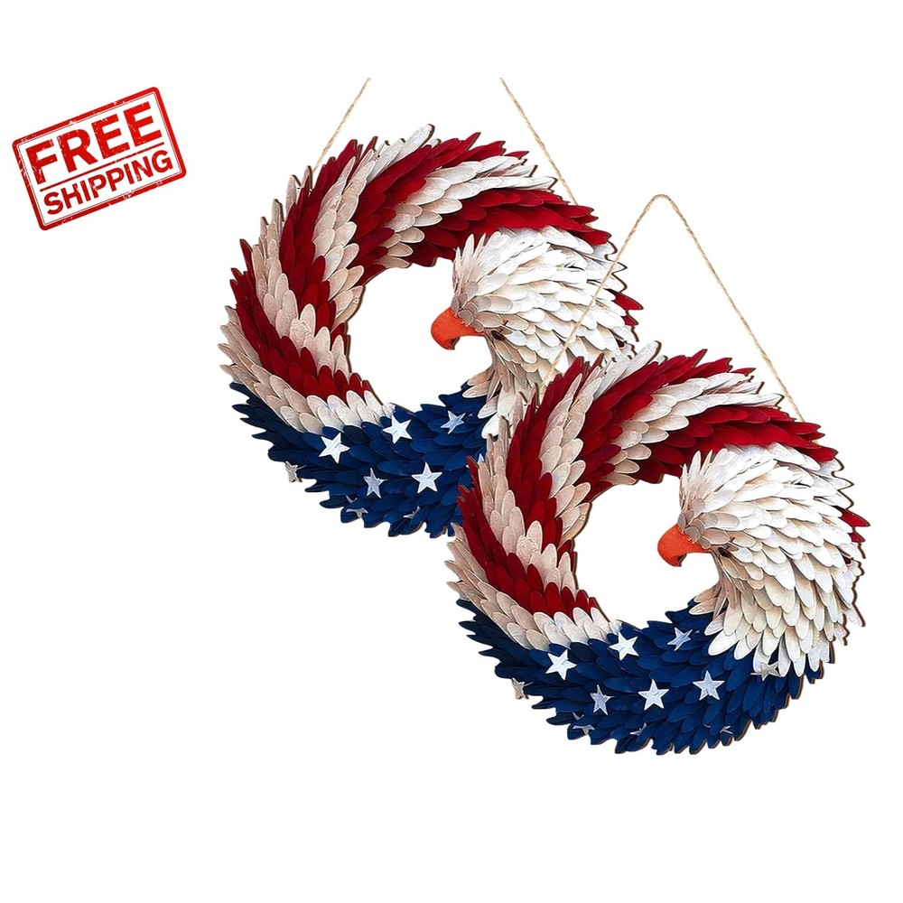 Set of 2 Patriotic Eagle Wreath Door Hangings for 4th of July Celebrations