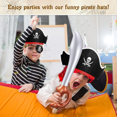 18 Pcs Funny Pirate Party Set- Include 6 Pirate Hats, 6 Eye Patches, 6 Inflatabl