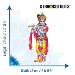 Lord Krishna Statue Cardboard Cutout Decoration 176cm Tall and Free Mini Standee
