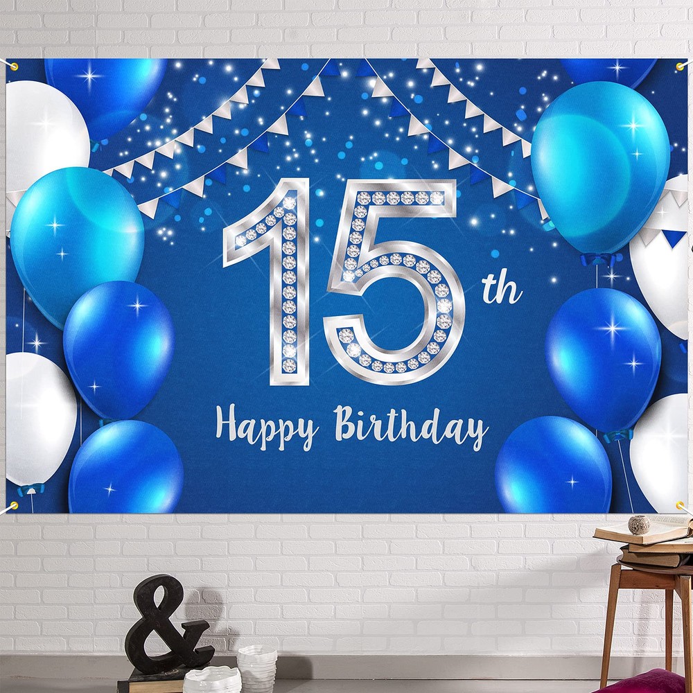 6x4ft Happy 15th Birthday Banner Backdrop – 15 Years Old Birthday Decorations…