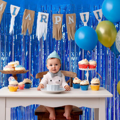 Blue Streamers Party Decorations 3.3X8.2Ft, 2 Pack Dark Blue Tinsel Backdrop for
