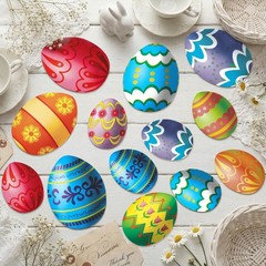 60 PCS Large Assorted Easter Egg Paper Cutouts Party Decoration 5/7/9 Inches