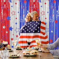 Vibrant Red, Silver & Blue Foil Streamer Backdrop – Perfect for Independence Day