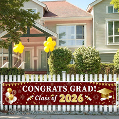 Maroon and Gold Graduation Decorations 2026 Banner, Congrats Grad Party Supplies