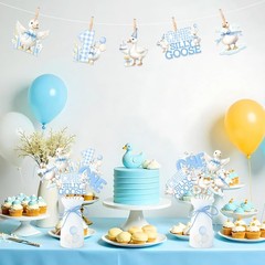 One Silly Goose Birthday Decor Boy 24Pcs Goose Centerpiece Stickers Blue Gees…