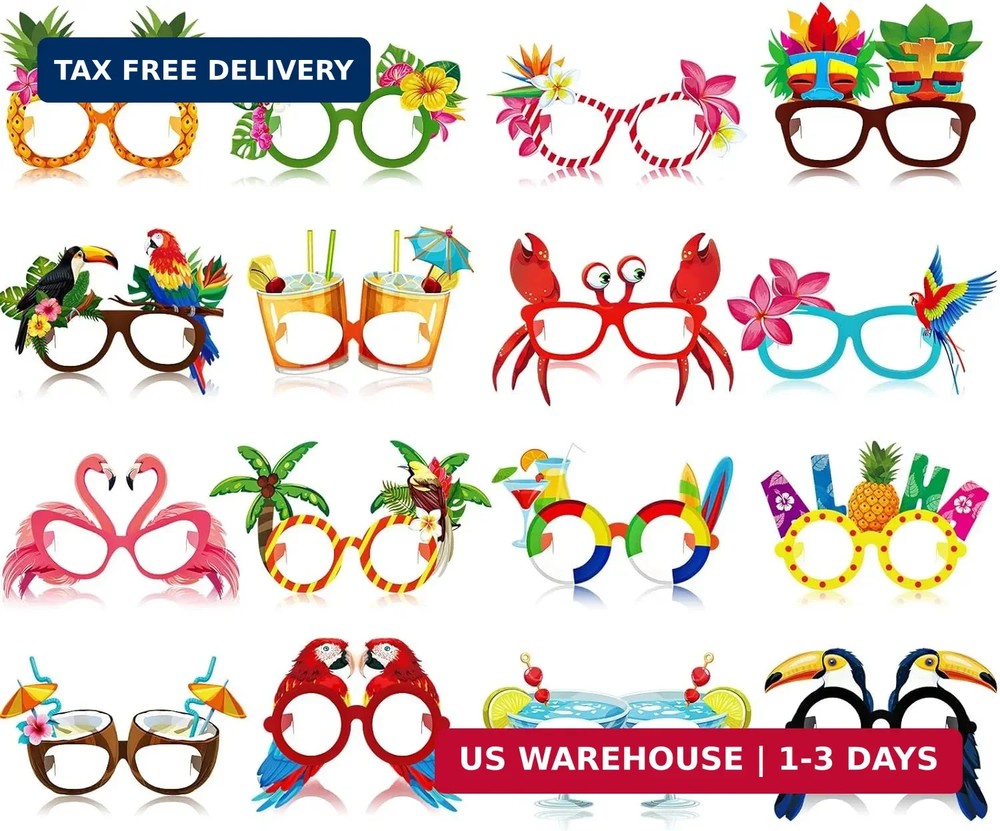 32 Pack Beach Pool Party Eyeglasses Decor Summer Luau Paper Glasses Bulk Hawaiia