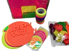 30+Pieces | Neon | Birthday Party Supplies | 8.75”x7.5” Banner | 10 Spirals |
